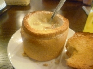 Soup in bread bowl - Moldovan style